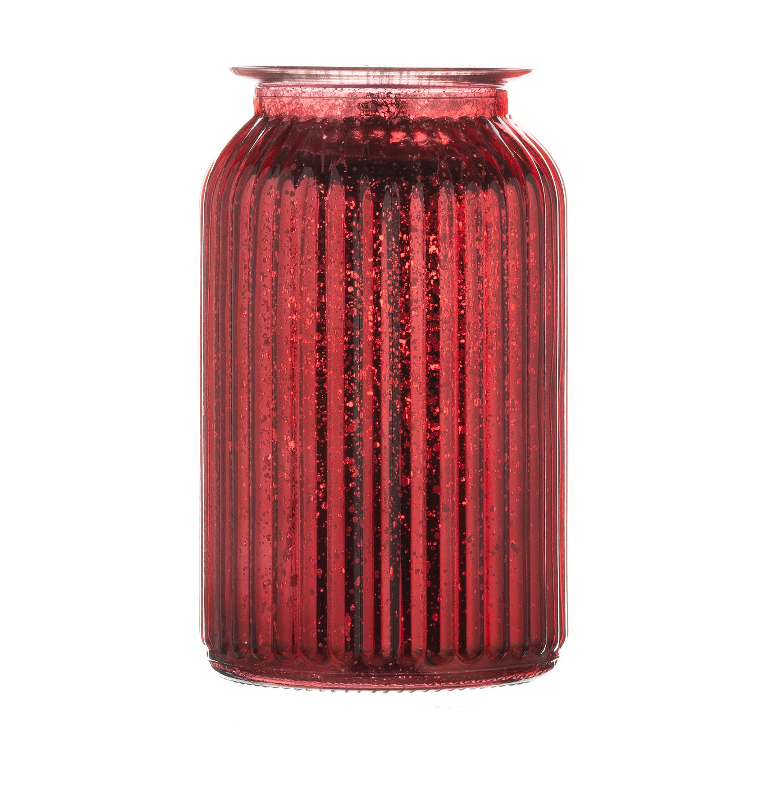 Wrenbury Sparkly Red Vase for Flowers Large - Christmas Splatter Wide Neck Coloured Glass Vase 18.5cm - Ruby Red Home Decor and Ornaments - Unusual Decorative Jar