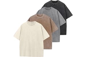 SNOWELVE Men's Oversized Cotton T-Shirts Loose Fit Vintage Washed Tee Unisex Short Sleeve Casual Shirts Tops
