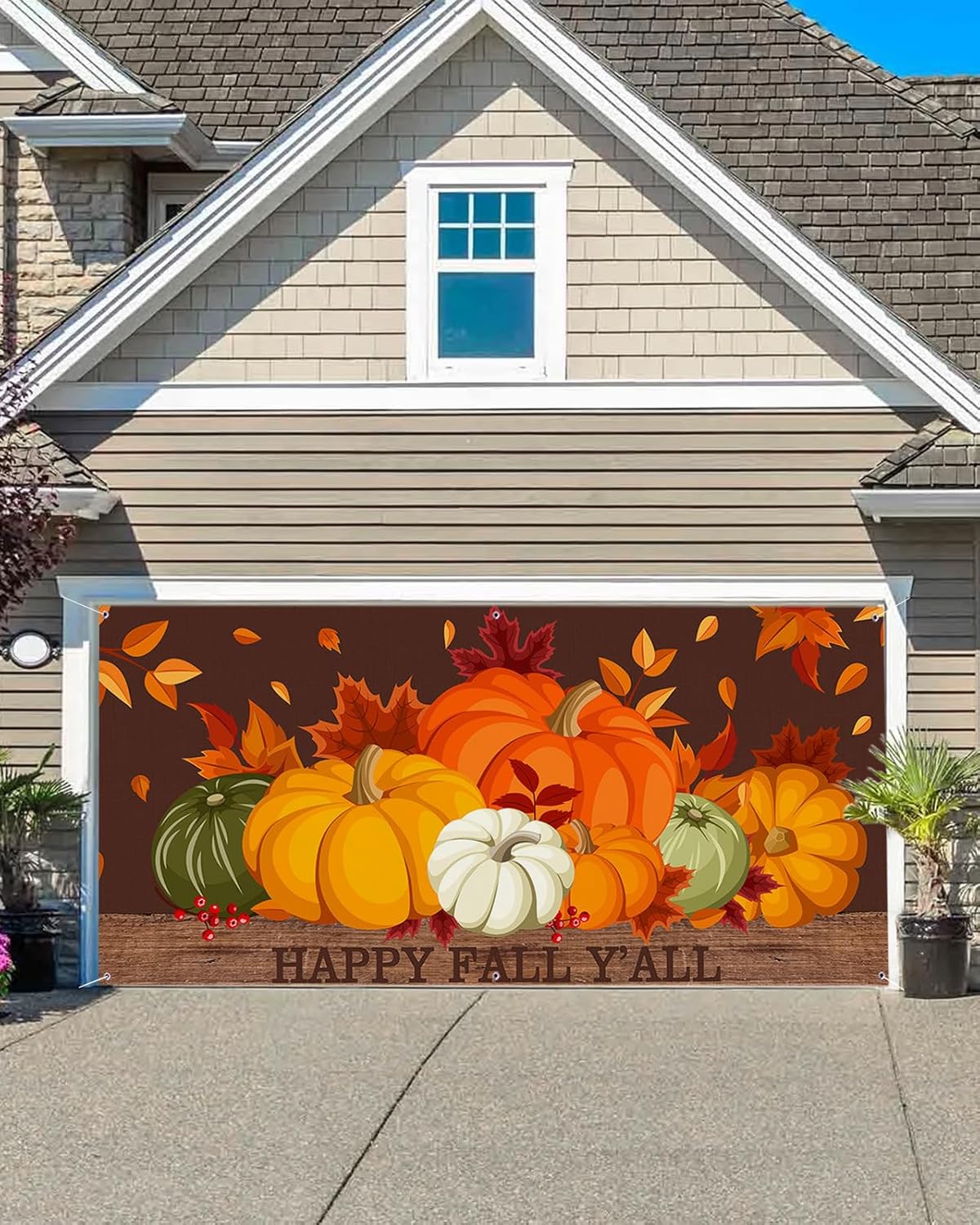 Garage Door Decorations - Happy Fall Y'all Garage Door Decorations, Fall Thanksgiving Pumpkin Holiday Garage Door Banner Cover Mural, Large Banner Backdrop Wall Decor Window Decorations Party Supplies,84