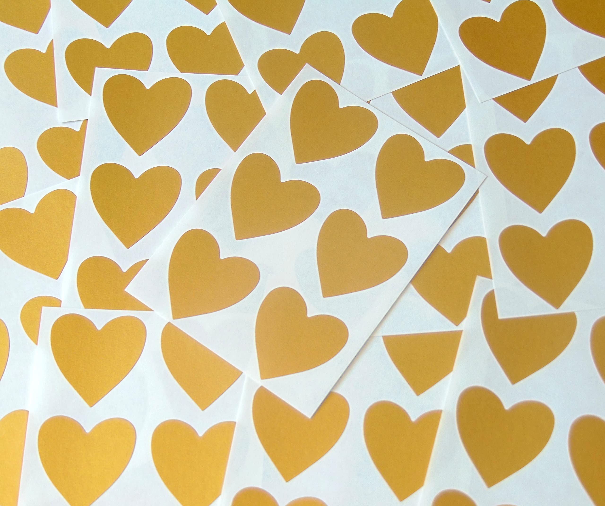 38mm (1.5") Heart Shape Colour Code Stickers - Packs of 72 Large Coloured Hearts Sticky Labels for Craft, Card-Making & Decoration - 33 Colours Available (Matt Gold)