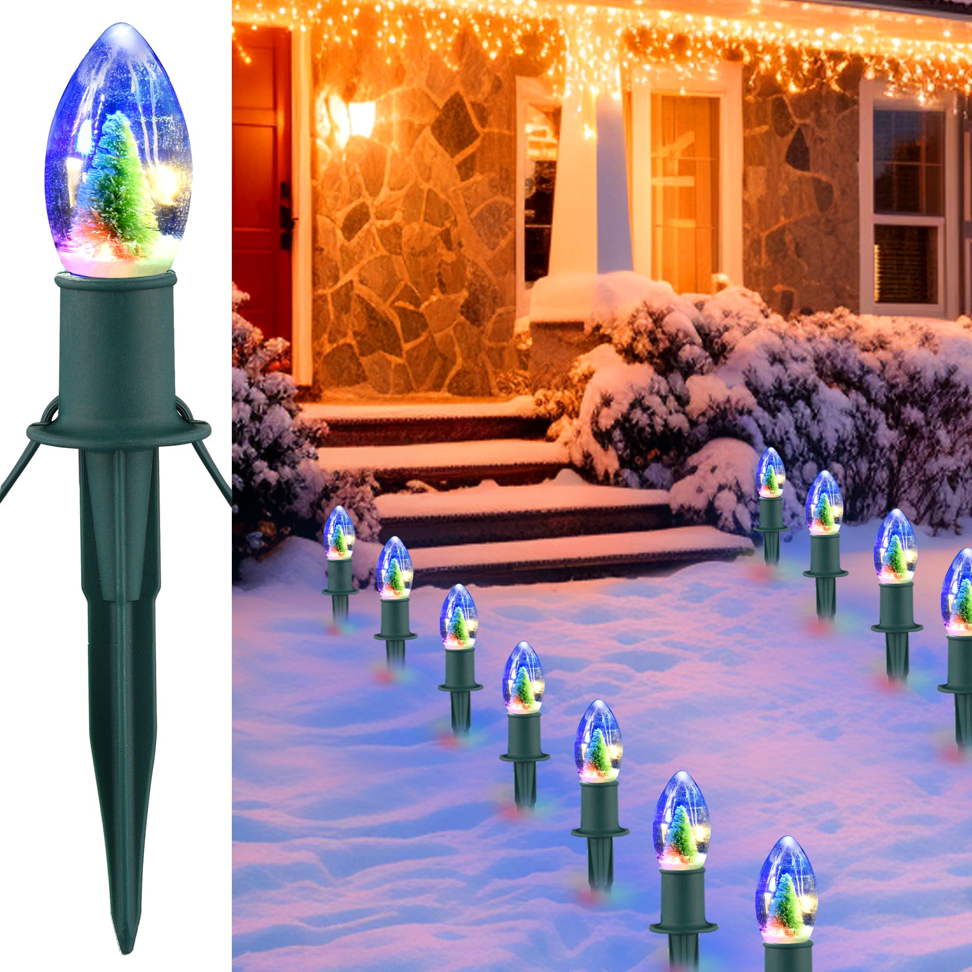 Photo 1 of VCOKEN Christmas Pathway Lights Outdoor, 24.5FT Connectable C9 Christmas Walkway Lights with 20 LED and Stakes, Multicolored Waterproof C9 Christmas Lights Outdoor Decorations for Lawn Yard Sidewalk