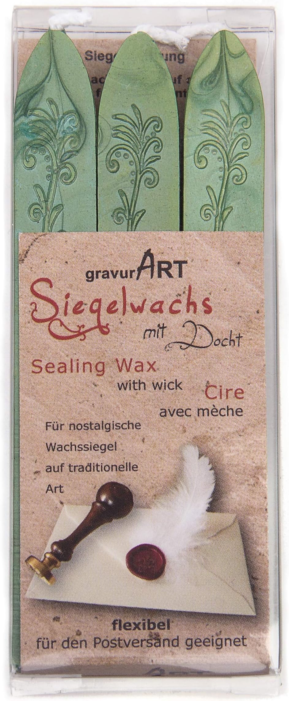 gravurART - Sealing Wax with Wick - Green Pearlescent - 3 Rods