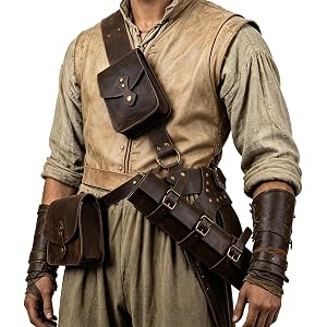 HiiFeuer 4Pcs Medieval Tactical Baldric Belt Pouches Sword Frog, Renaissance Mercenary Accessories for Ren Faire LARP Cosplay