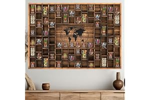 GlikCeil 88 Slots 48 x 34'' Jumbo World Map Shot Glass Display Case Rustic Wood Shot Glass Holder for Different Size Wineglass Bar Shelf Organizer Storage Cabinet Decor