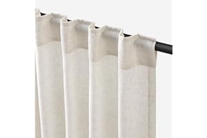 JOWELS Natural Linen Curtains 84 Inch Length for Living Room 2 Panel Pocket Drape Light Filtering Semi Sheer Cream Country Rustic Farmhouse Boho Curtain Bedroom Pinch Pleated Look Ivory Color Back Tab