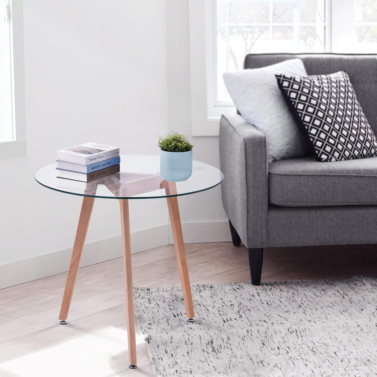 Ivinta Modern Small Dining Table Round Glass Coffee Table Farmhouse Kitchen Table for Small Spaces Accent Table Sofa Table Small Bistro Table Leisure Tea for Dining Room Living Room 31.5" L x 31.5" W - Tables
