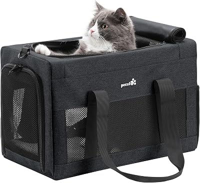 pecute Cat Carrier Airline Approved Portable Pet Handbag 44x30x23cm Dark Grey