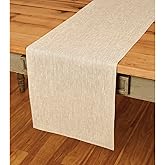 Solino Home Linen Champagne Beige Table Runner 120 Inches Long - Athena, 100% Pure Linen Dining Table Runner 14 x 120 Inch for Spring, Easter, Mothers Day