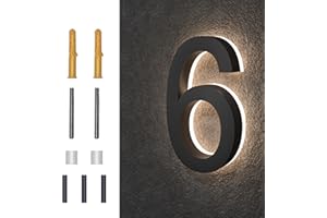 MIDIT 5 Inch Backlit LED House Numbers, Waterproof Stainless Steel, High Transparency Acrylic, LED Illuminated Home Address Number, Lighted House Numbers, Modern Address Numbers, 5 Inch Number 6