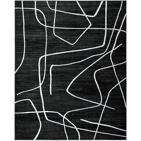YIHOUSE WASHABLE AREA RUG 6’X9′-ABSTRACT BLACK AND WHITE RUG FOR LIVING ROOM BEDROOM, LARGE MODERN NON-SLIP ULTRA-THIN RUG HOME DECOR,BLACK ABSTRACT,6X9FT