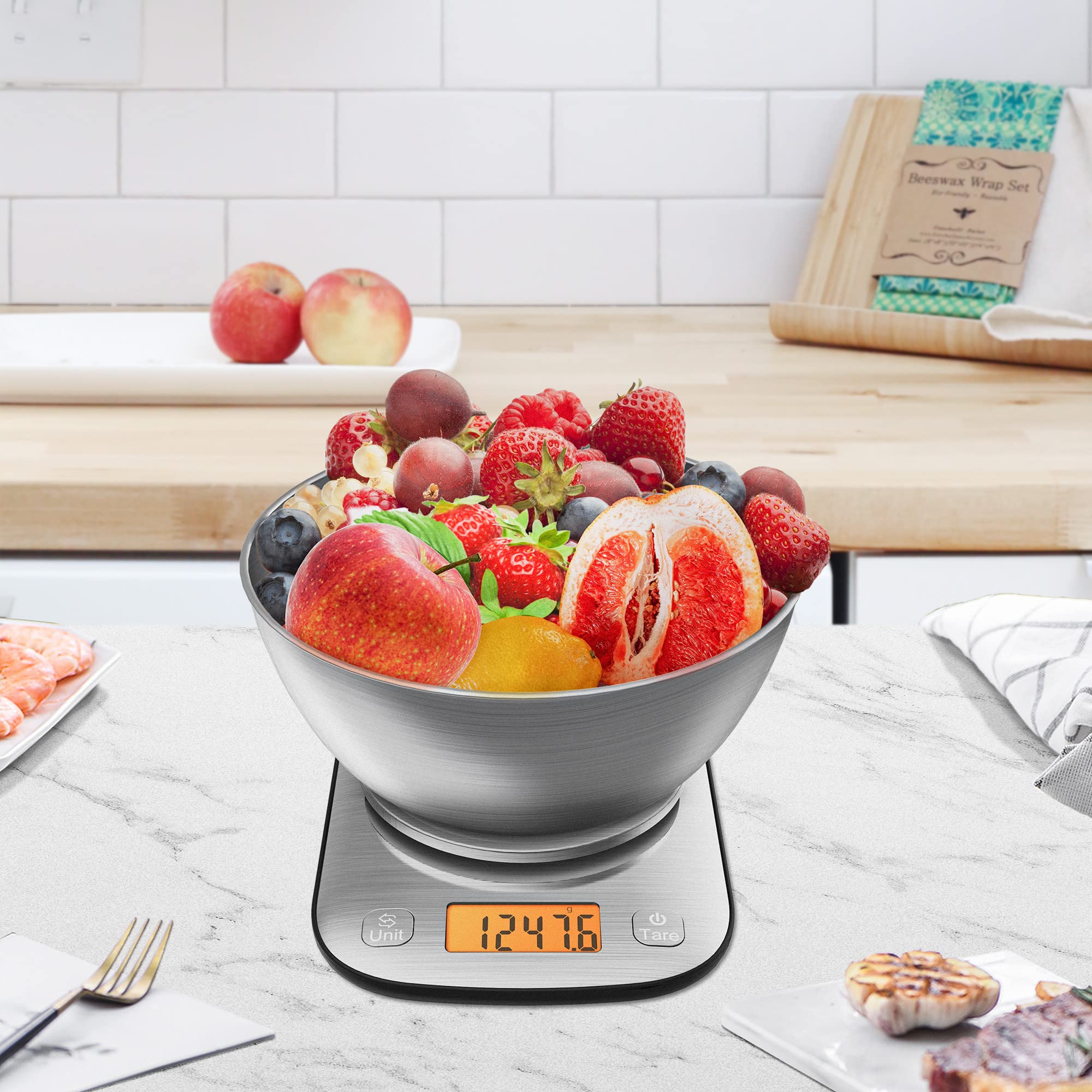 GRAM PRES Food Kitchen Scale Digital Weight Grams and Oz with IPX6 Waterproof，Professional Stainless Steel Digital Kitchen Food Scale 11lb/0.01oz with Bowl for Weight Loss Dieting Baking Cooking