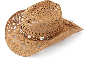 Melesh Straw Cowboy Hat, Western Cowgirl Hat, Wide Brim Sun Beach Hat for Men and Women