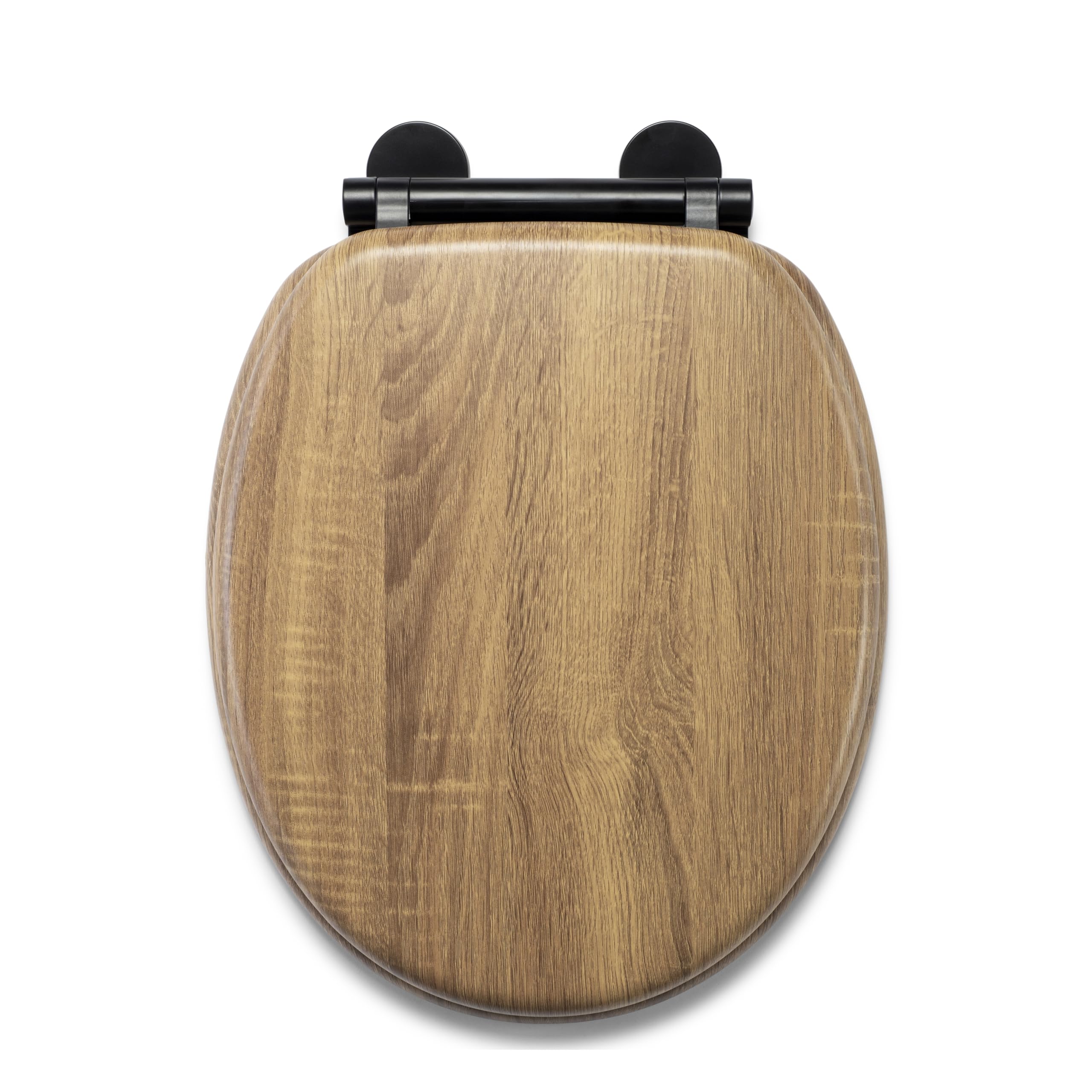 Croydex Ontario Soft Close Wooden Toilet Seat - Quick Release for Easy Cleaning and Adjustable Hinges with Top and Bottom Fixings, Antibacterial Seat Surface and Black Hinges (Teak Effect)