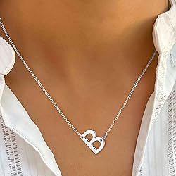 Ursteel B Silver Initial Necklaces for Women