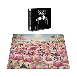 Ambesonne Flamingo Jigsaw Puzzle, Summer Beach with