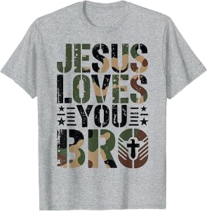 Camo Jesus Loves You Bro Youth Boy Funny Christian Teen Girl T-Shirt