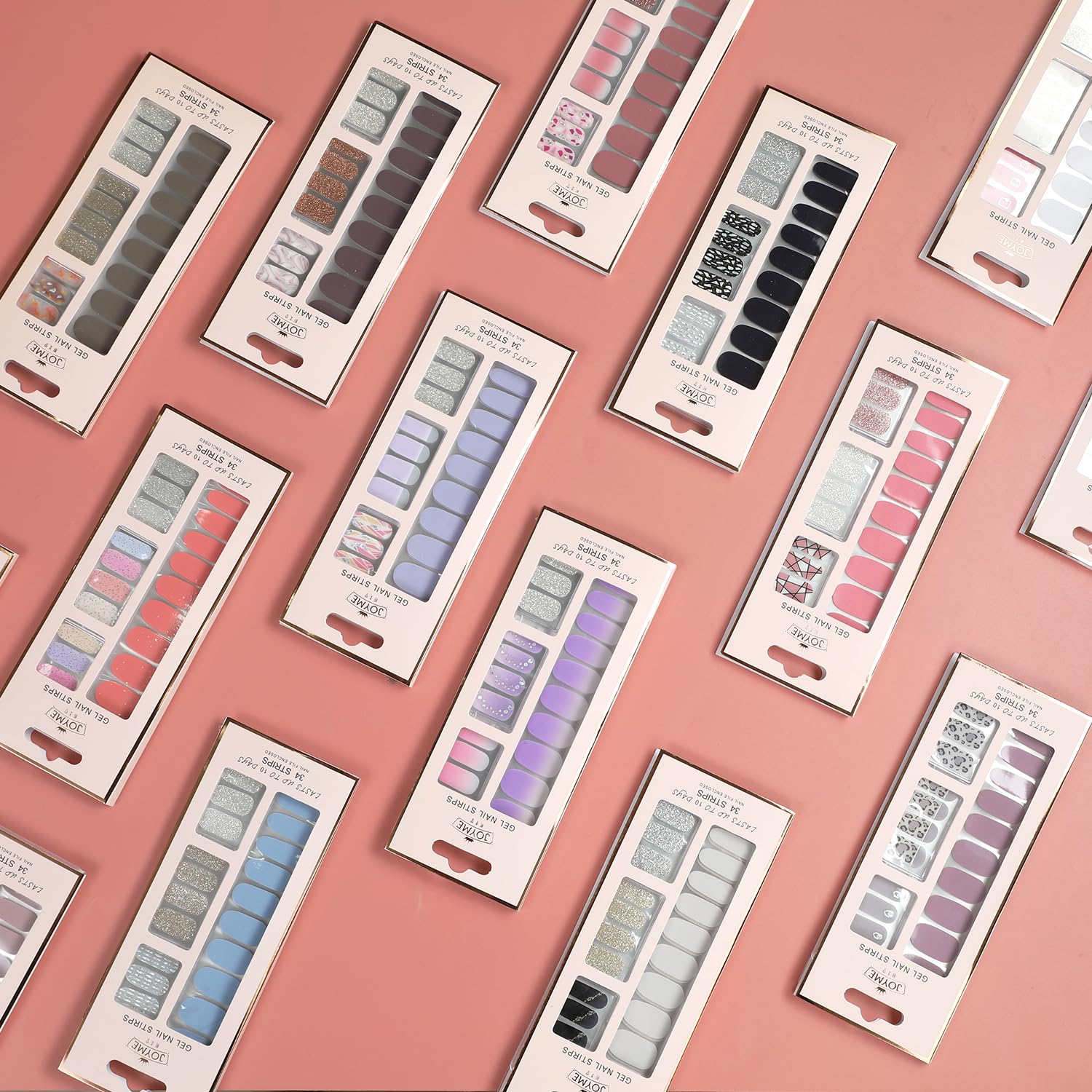 LabTabBa 34pcs Gloss Nail Strips, UV-Free Nail Stickers, Nail Polish Strips Gradient Full Nail Wraps, Self-Adhesive Glitter Nail DIY, 12 Sizes with Cuticle Stick and Nail File - Image 6