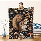 cromcu Autumn Squirrel Forest Blanket for Kids Women Animal Lovers,Flannel Fall Woodland Wildlife Blankets Gifts,Retro Mushroom and Leaf Throws for Sofa Couch Bed Soft Warm Cozy Bedroom Decor 50"x40"