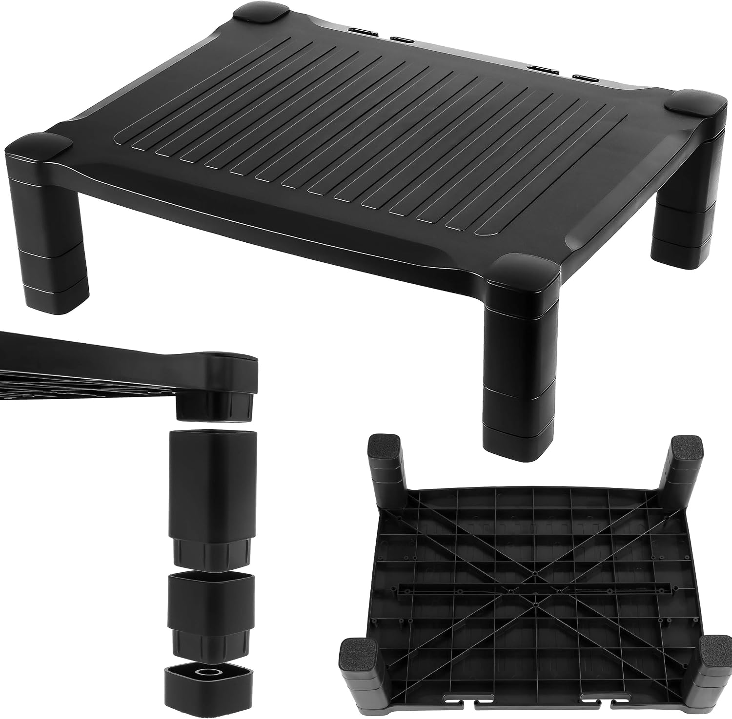 Computer Stand Desk Riser PC Monitor Stand Screen Riser Adjustable Height Raiser Accessories for Laptop Display Desktop Printer Small TV Projector iMac Ergonomic Cable Management Black