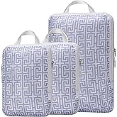 Boho Packing Cubes Organizer Bags for Suitcase & Backpack, Compression Packing Cubes for Travel, Lightweight Luggage Organizers, Travel Cubes for Packing, Vacation Essentials, 3pc Set, Lavender