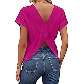 LilyCoco Women's Tie Dye Short Sleeve Shirt Criss Cross Back Tops Casual Loose Tee