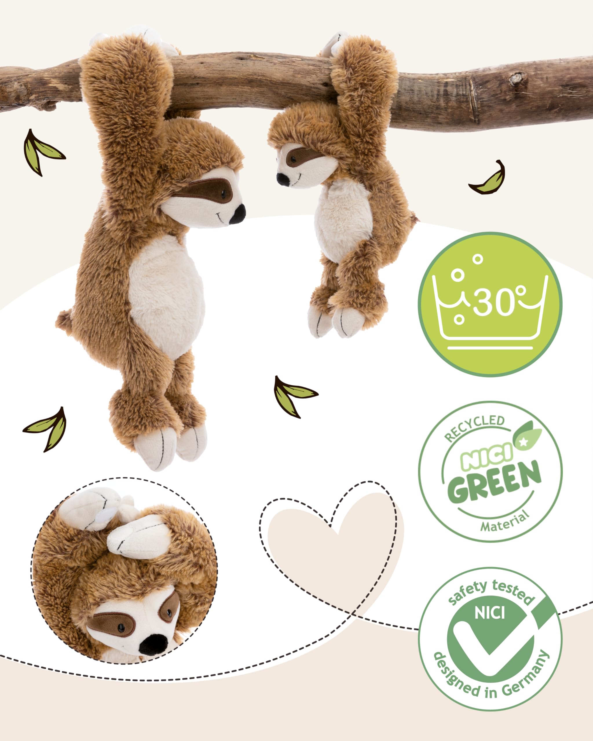 NICI Kuscheltier Faultier Slobby 35cm mit Klettverschluss braun - Stofftier aus weichem Plüsch, niedliches Plüschtier zum Kuscheln und Spielen, für Kinder & Erwachsene - tolle Geschenkidee - 61214 3