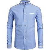 ZEROYAA Mens Hipster Mandarin Collar Slim Fit Long Sleeve Casual Button Down Oxford Dress Shirt with Pocket