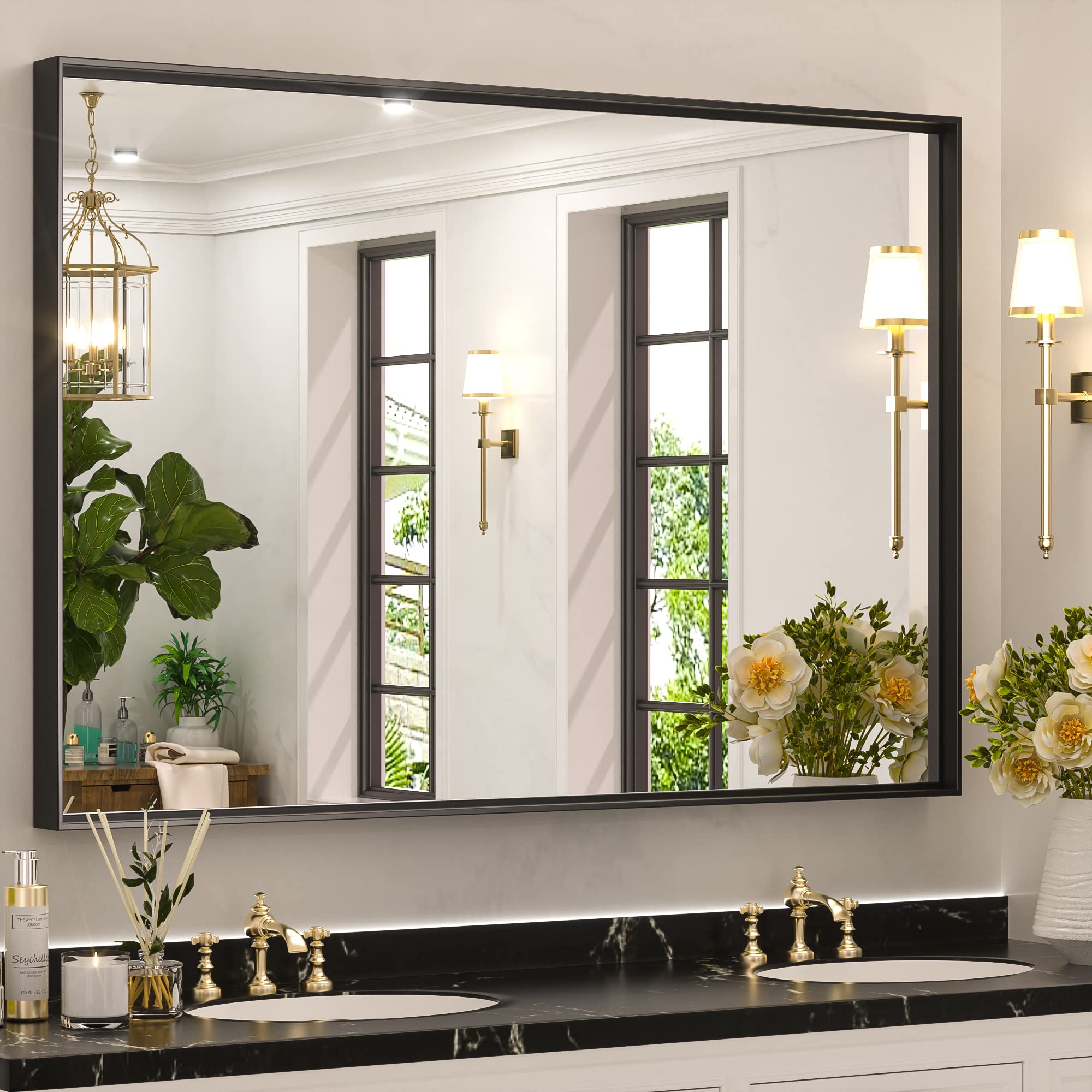 Photo 1 of Keonjinn Black Framed Mirror for Bathroom 40 x 30 Inch, Rectangular Wall Mirror for Bathroom, Metal Frame Farmhouse Black Mirrors for Over Sink Large Decorative Rectangle Mirrors
