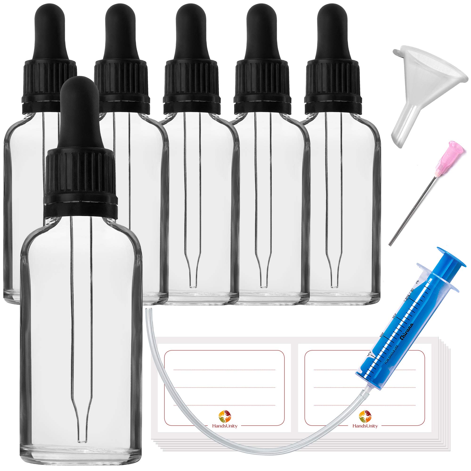 6 x 50 ml dropper bottle made of transparent glass set - pharmacist bottles including 17 auxiliary accessories — image 1