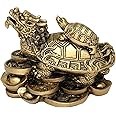 Feng Shui Dragon Turtle Tortoise on Money Base Statue Home Office Decor for Longevity Fertility Housewarming Birthday Congratulation -2.5"