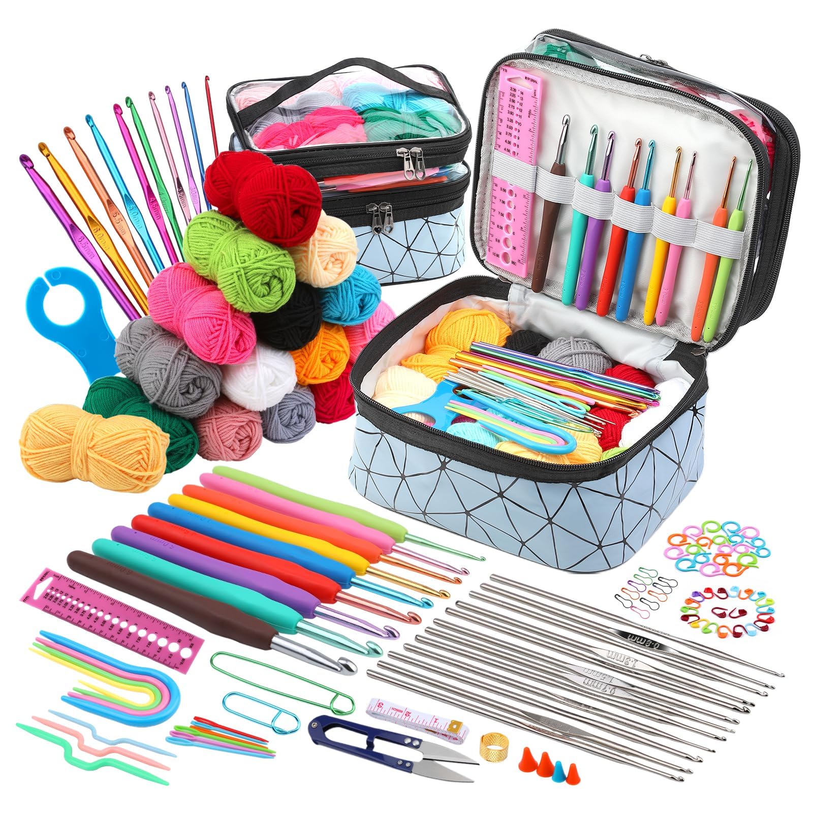 ENCHOL 122Pcs Beginner Crochet Kits, Crochet Sets with Yarn, Complete Crochet Kits with Accessories for Beginners and Professionals, Crochet Kits fo DIY Handicraft Knitting Projects