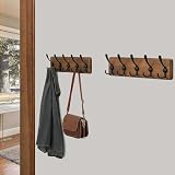 WEBI Wood Coat Rack Wall Mounted 15 Hooks 5 Triple Hooks Rustic Brown 44cm view 9