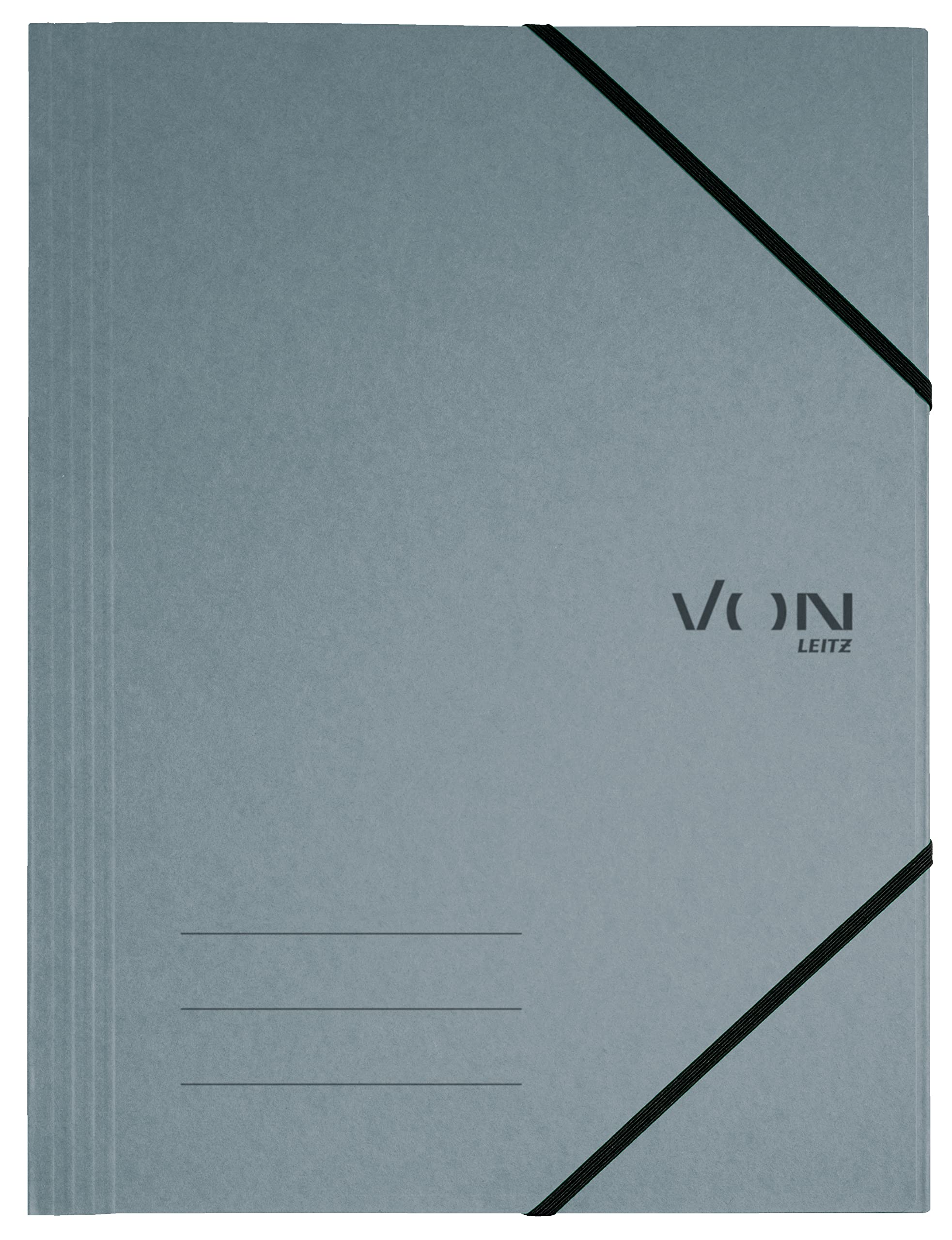VON Leitz 30080085 Pack of 5 A4 Folder with Elastic Closure, Flexible Cardboard, for 150 Sheets, Silver Print, Lightweight Folder for School and Home, Grey