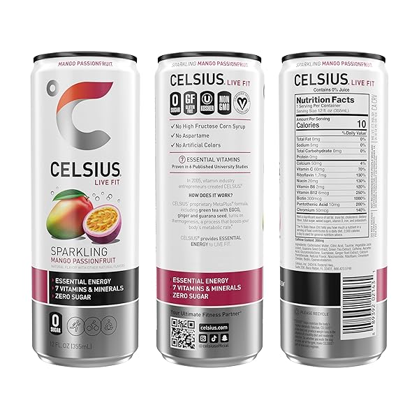 CELSIUS SPARKLING MANGO PASSIONFRUIT, FUNCTIONAL ESSENTIAL ENERGY DRINK 12 FL OZ (PACK OF 12)