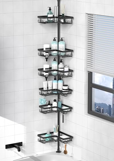KEGII Telescopic Shower Caddy 6 Tiers Corner Adjustable Stainless Steel Black