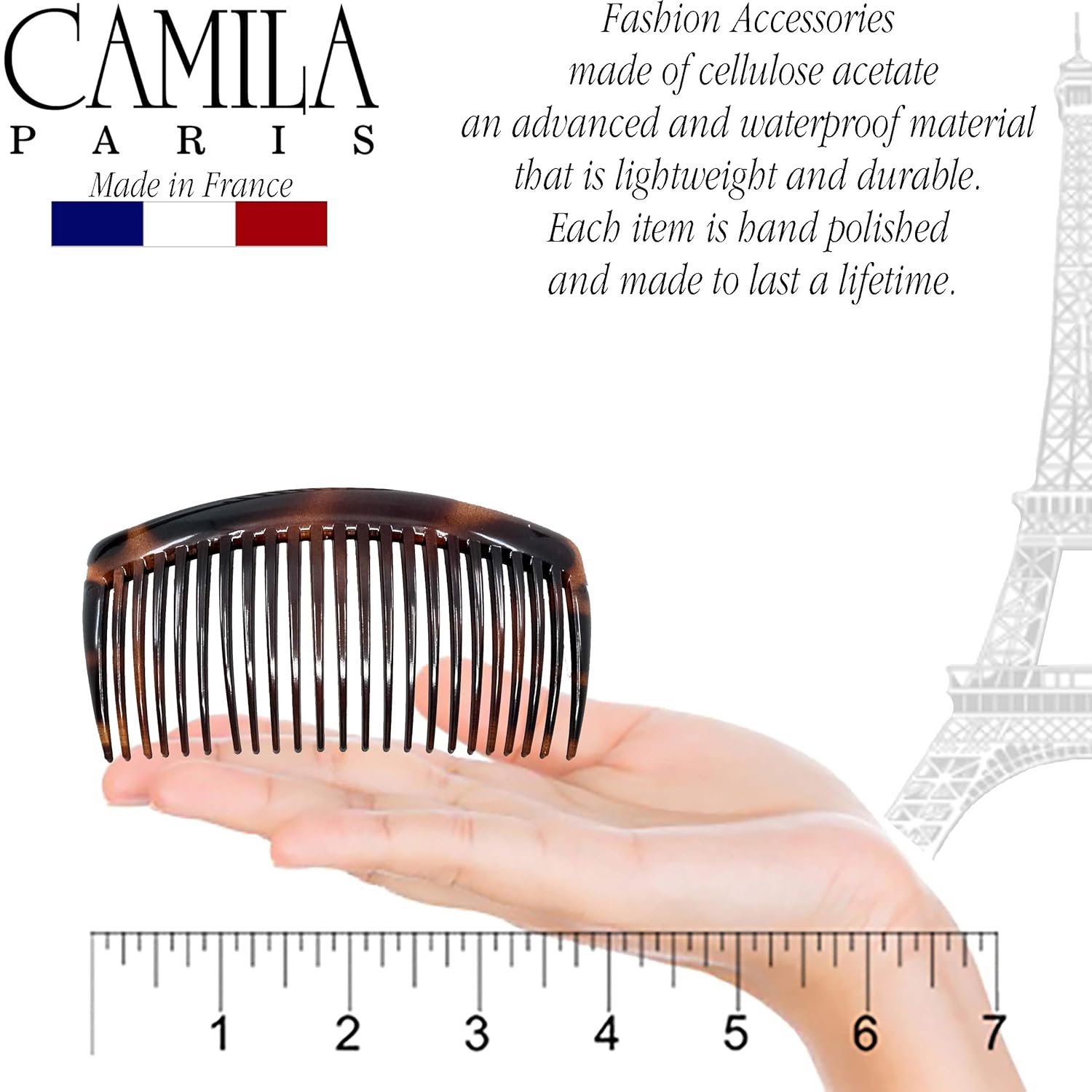 Camila Paris AD66/2 French Side Combs Large 2 Pack Curved Tortoise Shell Flexible Durable Cellulose Hair Combs, Strong Hold Hair Clips for Women, No Slip Styling Girls Hair Accessories, Made in France : Beauty