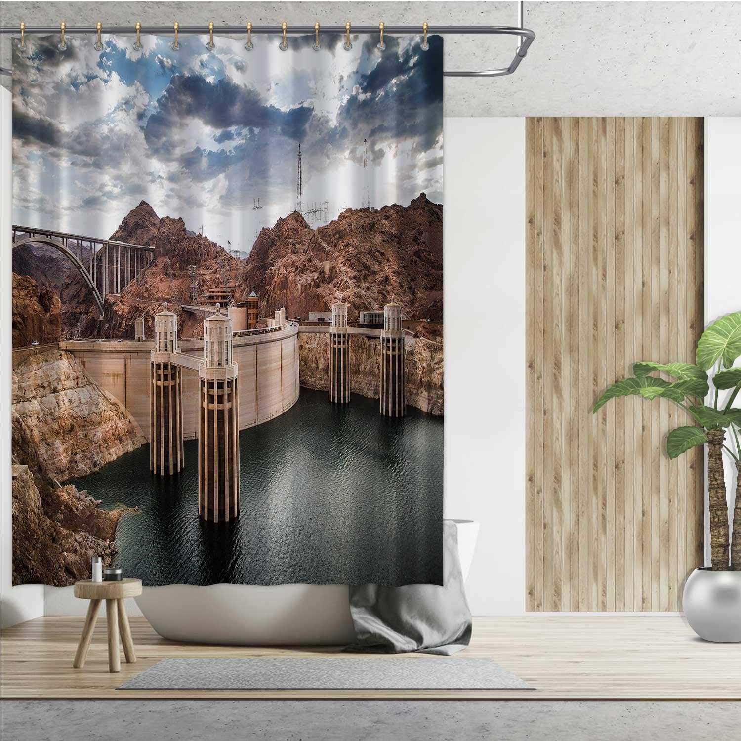 ALUONI Hoover Dam,Waterproof Polyester Fabric Shower Curtain Colorful River for Bathroom 65x71inch