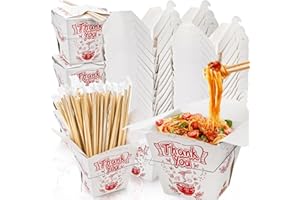 Nagpew 40 Pack Chinese Take Out Boxes, 32 Oz Chinese to Go Boxes with Chopsticks Wire Handles, Disposable Paper Food Container Oyster Pail for Restaurant, Party, Home, Wedding