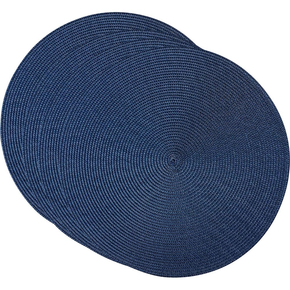 SCF2017 Round Woven Plastic Placemats 38cm Stylish and Practical Dining Table Mats,Set of 4,Blue