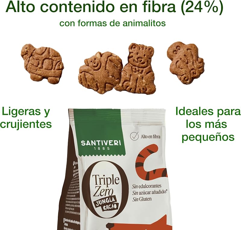 - Bolachas Triple Zero Cocoa Jungle, bolachas crocantes com aveia integral e proteína de ervilha, ricas em fibra, sem adoçantes, sem açúcar nem glúten, ideais para crianças vegan - 120 g