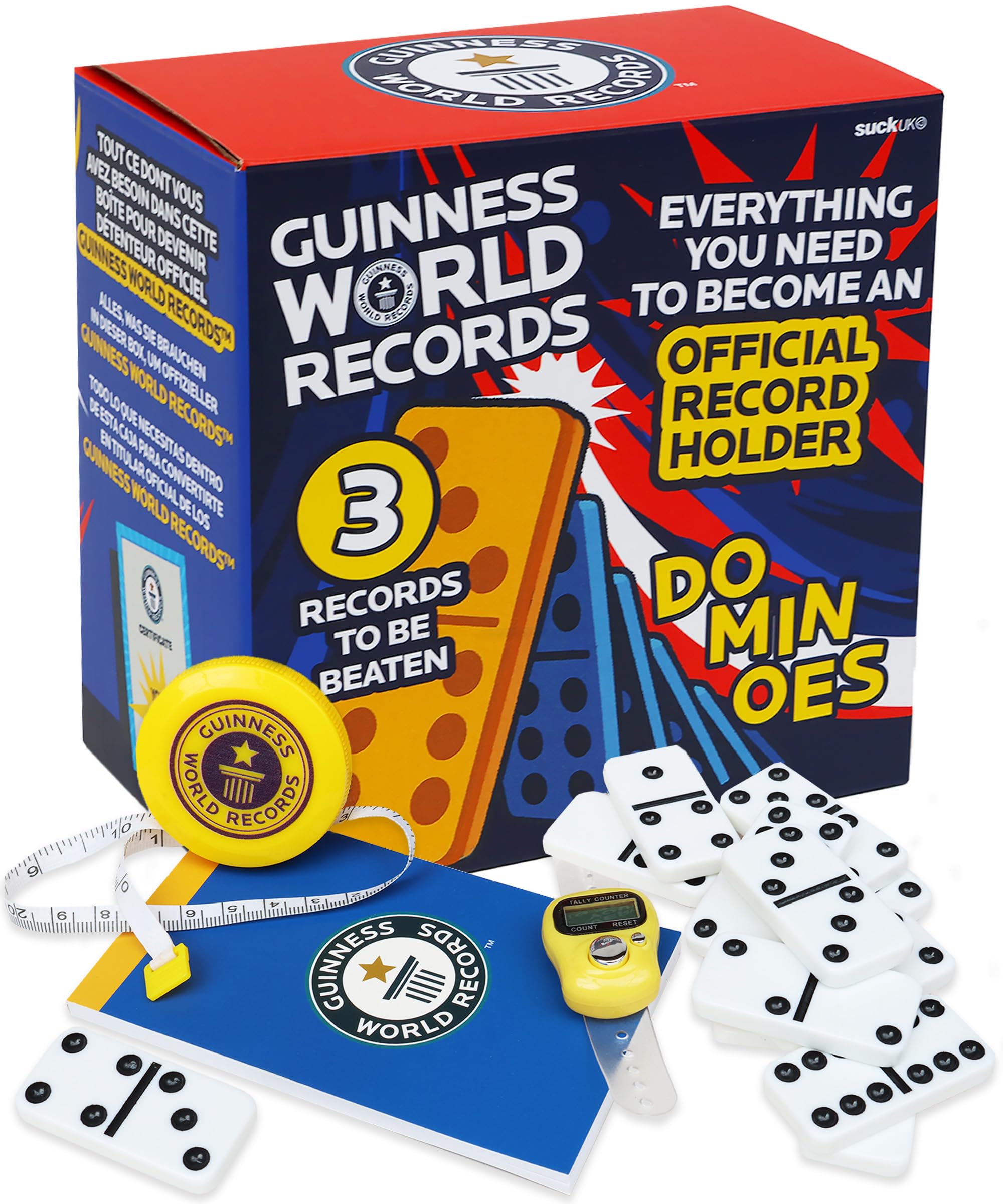 Suck UK Guinness World Records 2026 Dominoes Record Breaker Kit - World Record Holder Kit - Dominoes Set - Travel Board Game - Achievement Breaking Games - Guinness Book Records - Stocking Fillers