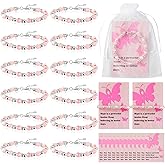 Huquary 12 Set Breast Cancer Awareness Accessories Gifts for Women Pink Beaded Breast Cancer Awareness Bracelets Bulk with Inspirational Cards Organza Bags for Women Charity Fundraiser Campaign