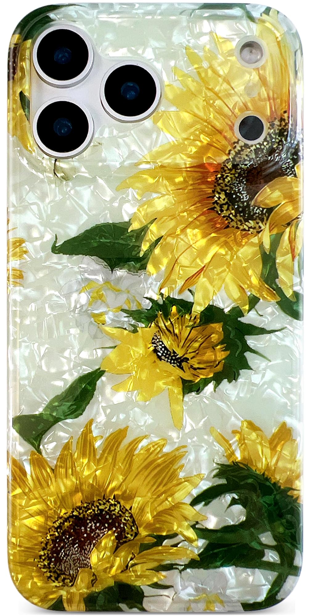 Qokey for iPhone 17 Pro 6.3" Cover Flower, Slim Fit Thin Sparkle Bling Soft Bumper Lightweight Soft Anti-Scratch Phone Semi-Transparent Case Fits with Dark&Light Phones, Clear Yellow Sunflower