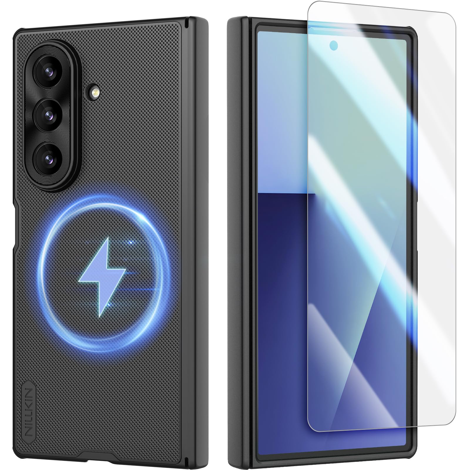 Photo 1 of Nillkin for Samsung Galaxy Z Fold 7 Magnetic Case with Separate Screen Protector, [Compatible with MagSafe][Hinge Protection] Frosted Texture Slim Fit Protective Phone Case for Galaxy Z Fold 7 Black
