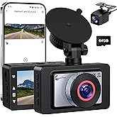 Dash Cam Front and Rear, 4K Ultra HD Dash Camera for Cars, 64GB Card Included, Built-in 5G WiFi Mobile APP Control, 3" IPS Screen,Super Clear Night Vision, 170°Wide Angle,G-Sensor, 24H Parking Monitor