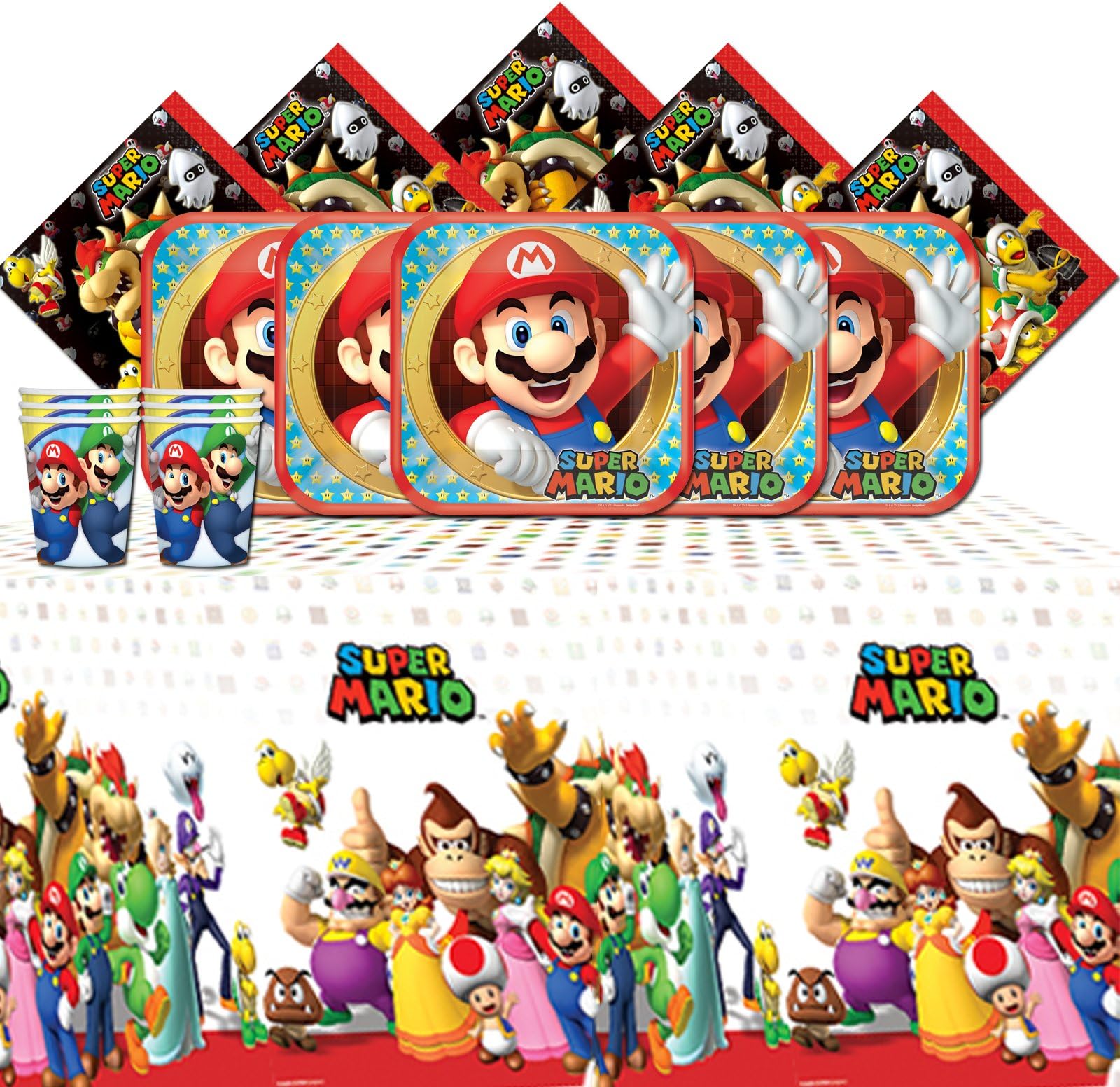 Super Mario Bros Brothers Happy Birthday Party Tableware Pack For 16 People