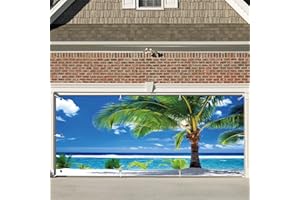 CSFOTO 7x16ft Tropical Beach Garage Door Decorative Banner Summer Palms Blue Sky White Clouds Garage Decorative Mural Wallpaper Aloha Luau Theme Summer Outdoor Party Banner, GB-Sea0001