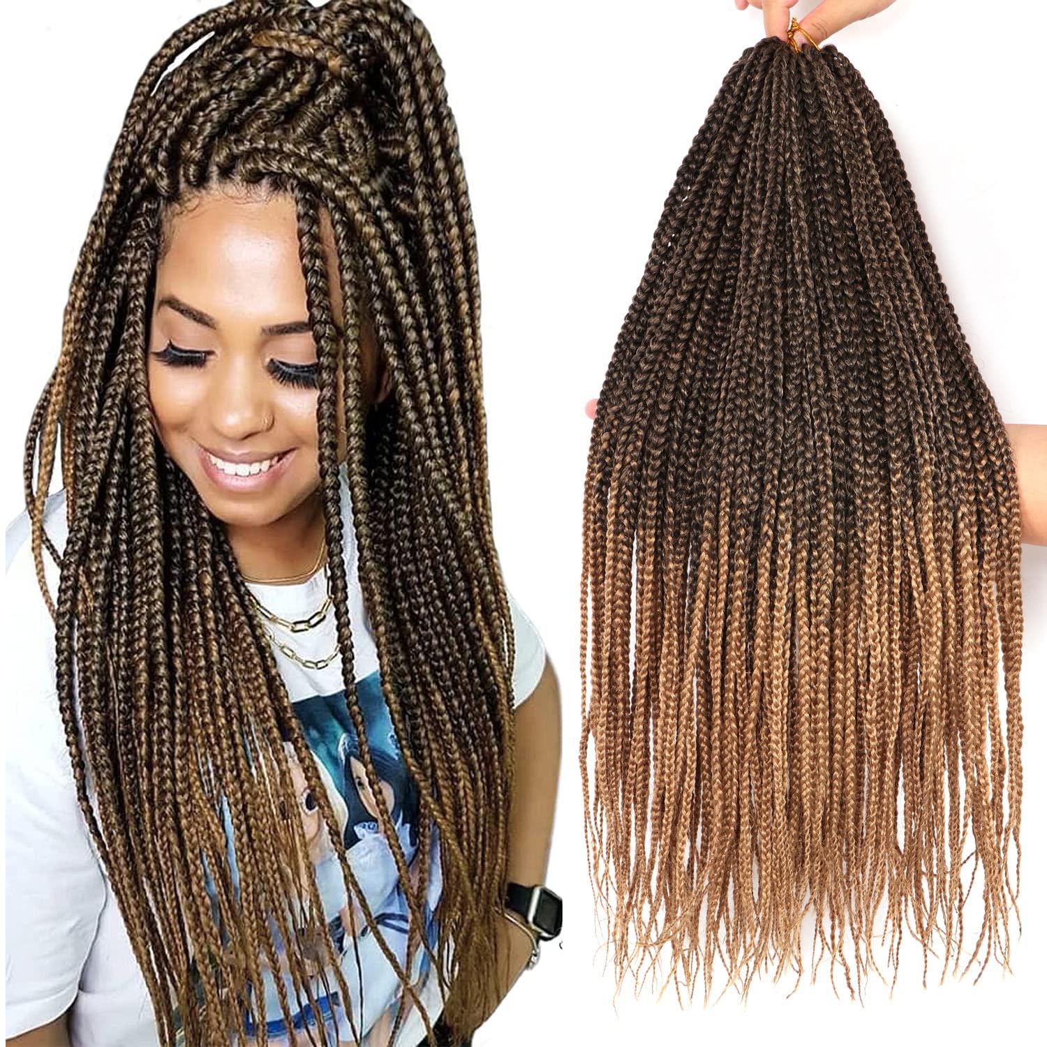 7Packs Box Braids Crochet Hair Extensions - Pre looped Crochet Braids for Black Women (22Inch, Pack of 7, #T-27)