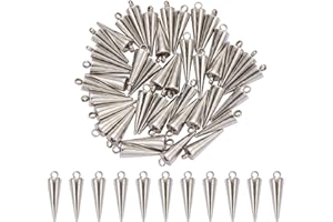 COGCHARGER 50Pcs Spike Cone Charms for Jewelry Making Bulk Punk Style Charms Stainless Steel Pendants for Bracelet Necklace E