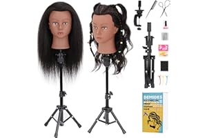 DEMIDES Mannequin Head Human Hair with Stand, 100% Real Human Hair Mannequin Head for Braiding, Hair Mannequin Head for Hair Styling with Stand Tripod